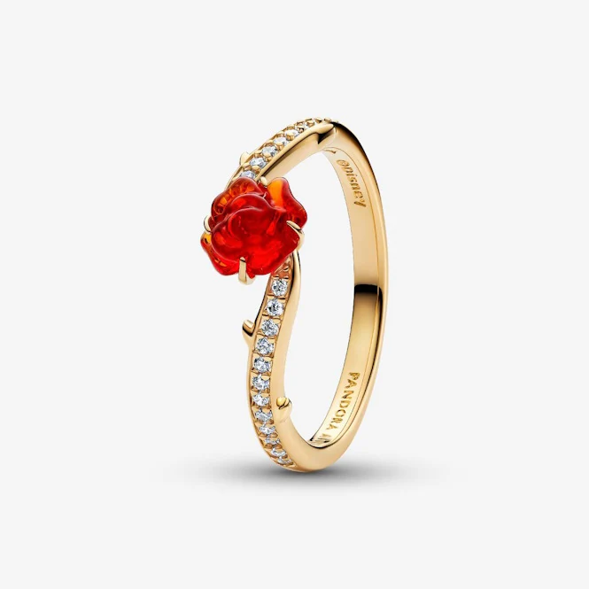 Disney Beauty and the Beast Gold Enchanted Rose Ring, Size 50