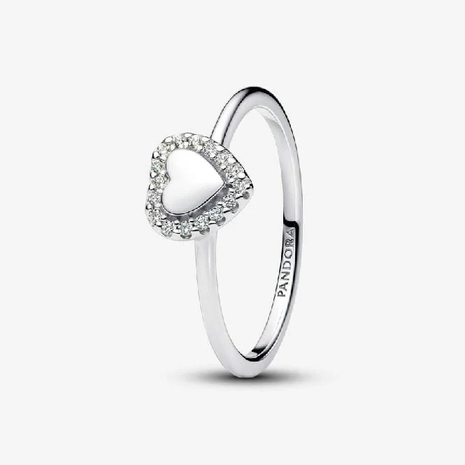 Engravable Heart Halo Ring, Size 58