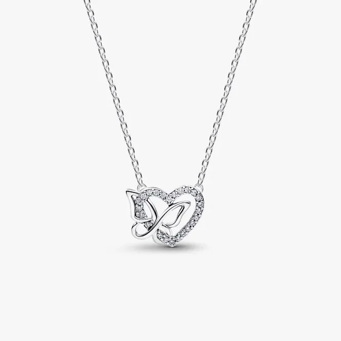 Entwined Heart & Butterfly Pendant Necklace