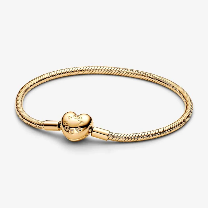 Gold Heart Clasp Snake Chain Bracelet, 17cm