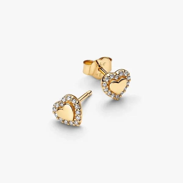 Gold Heart Halo Stud Earrings - Image 2