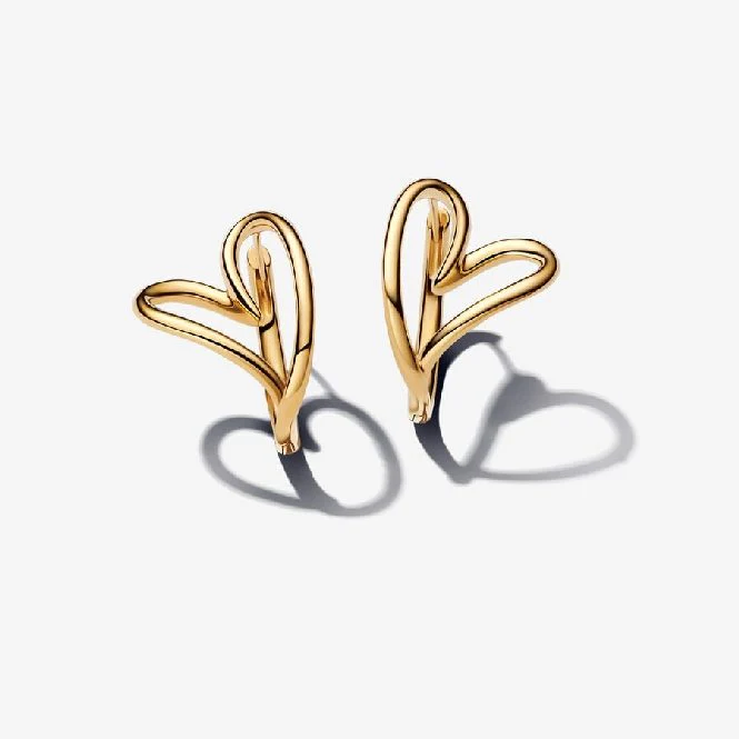 Gold Organically Shaped Heart Hoop Earrings - Image 2