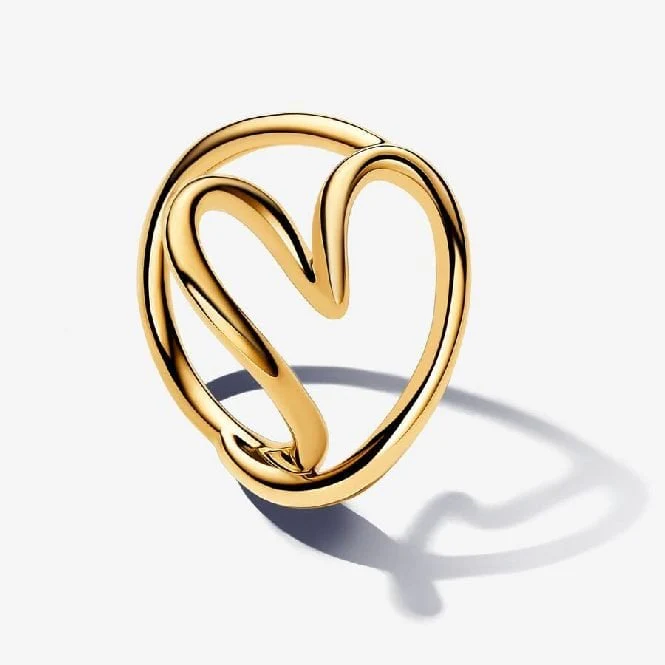 Gold Organically Shaped Heart Ring, Size 56