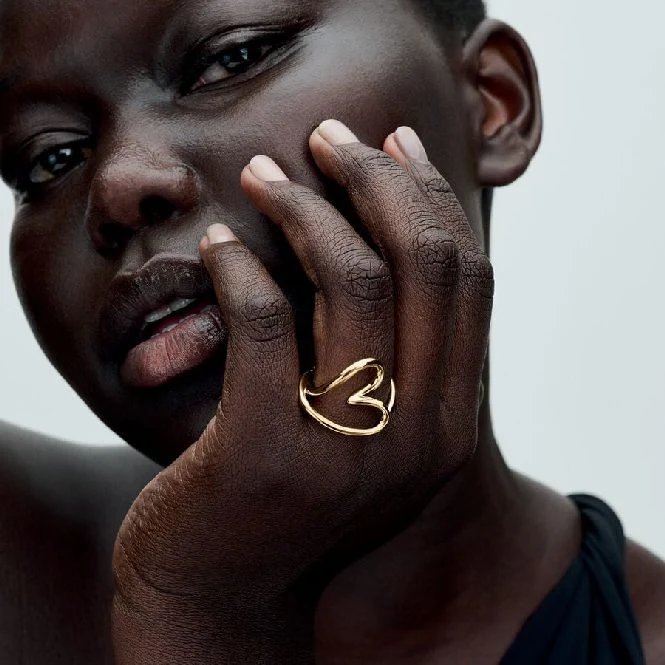Gold Organically Shaped Heart Ring, Size 52 - Image 4