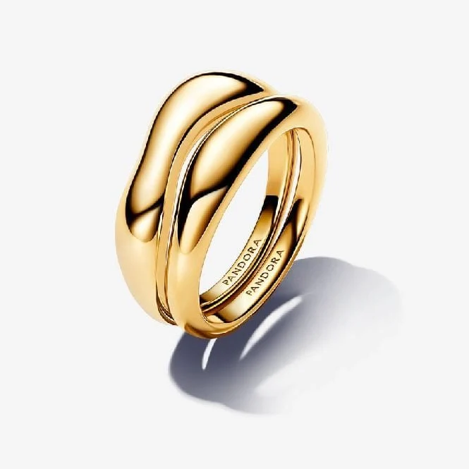 Gold Organically Shaped Stacking Rings, Size 54