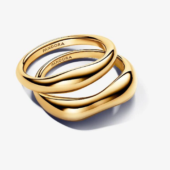 Gold Organically Shaped Stacking Rings, Size 48 - Image 2