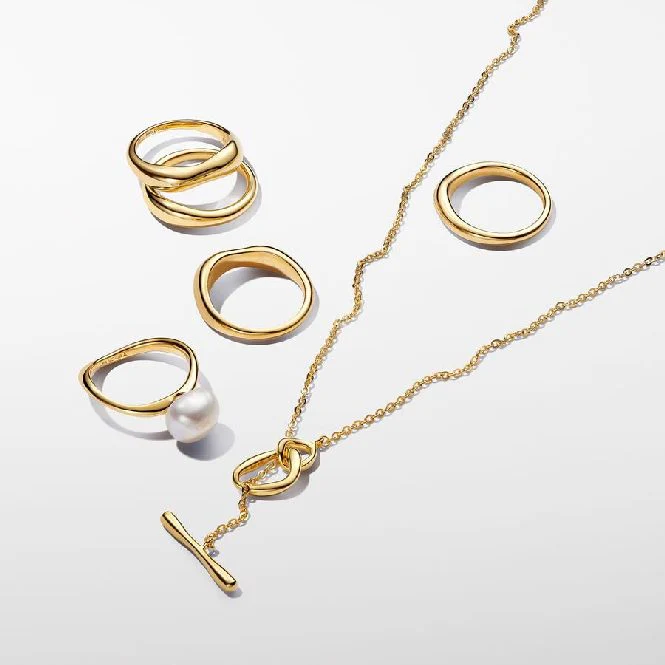 Gold Organically Shaped Stacking Rings, Size 48 - Image 3