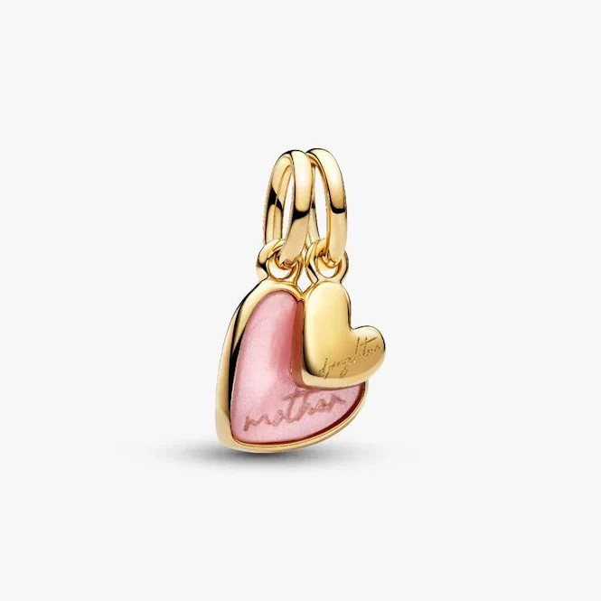 Gold Pink Mother & Daughter Splittable Dangle Charms