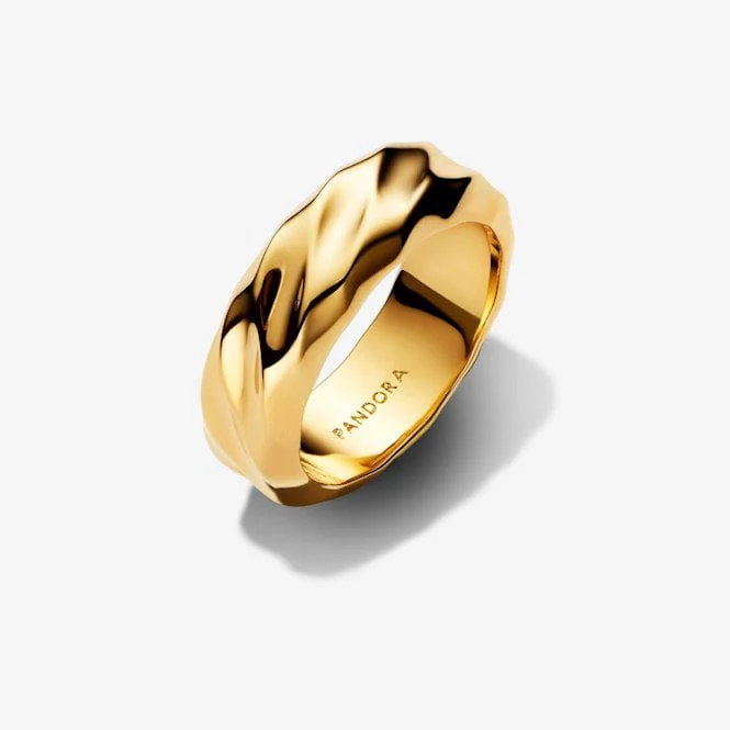 Gold Rippled Wide Band Ring, Size 50
