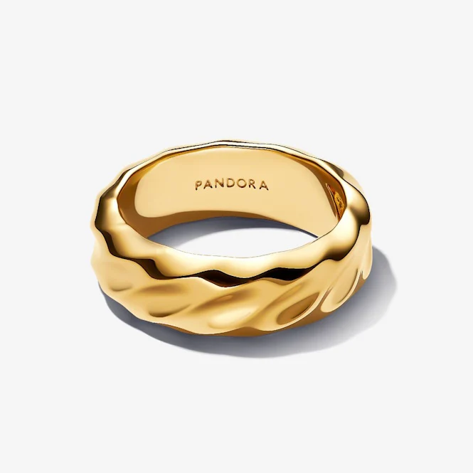 Gold Rippled Wide Band Ring, Size 50 - Image 2
