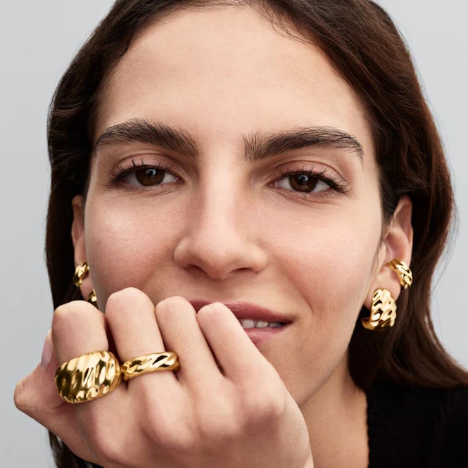 Gold Rippled Wide Band Ring, Size 50 - Image 3