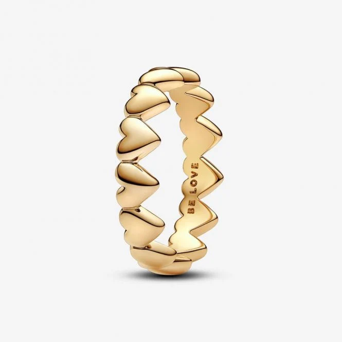 Gold Row of Hearts Ring, Size 56