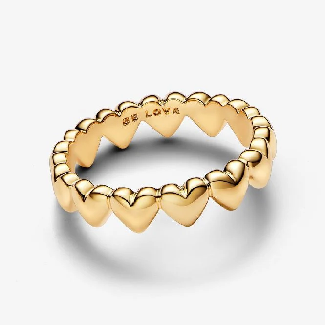 Gold Row of Hearts Ring, Size 52 - Image 2