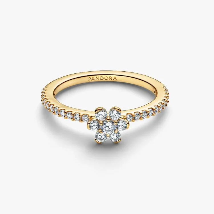 Gold Sparkling Flower Ring, Size 54 - Image 4