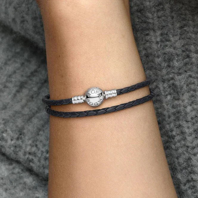 Moments Double Black Leather Bracelet, 38cm - Image 3