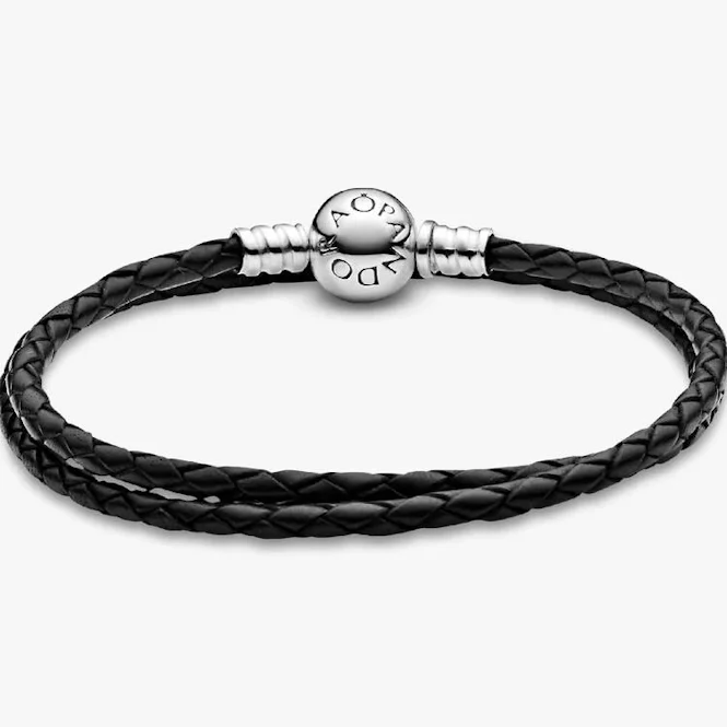 Moments Double Black Leather Bracelet, 38cm - Image 4