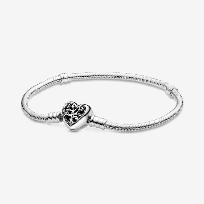Moments Family Tree Heart Clasp Snake Chain Bracelet, 16cm