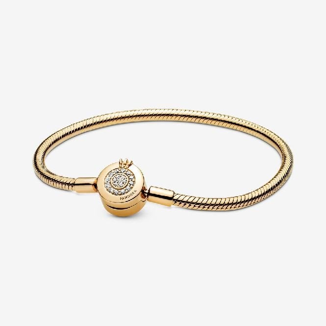 Moments Gold Sparkling Crown O Snake Chain Bracelet, 16cm