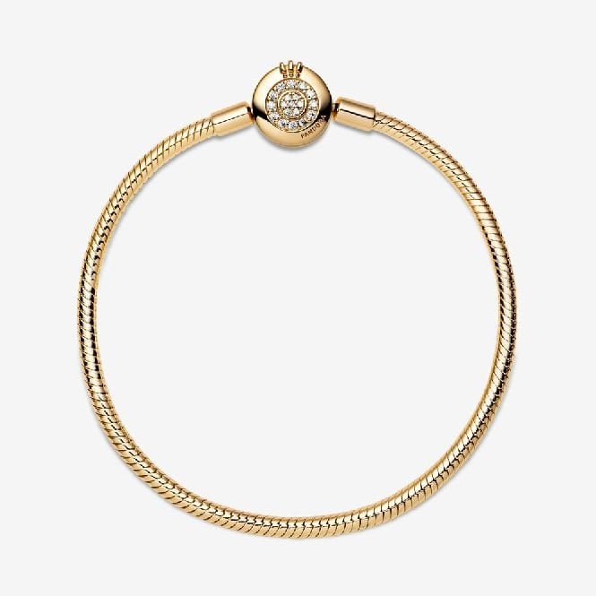 Moments Gold Sparkling Crown O Snake Chain Bracelet, 21cm - Image 3
