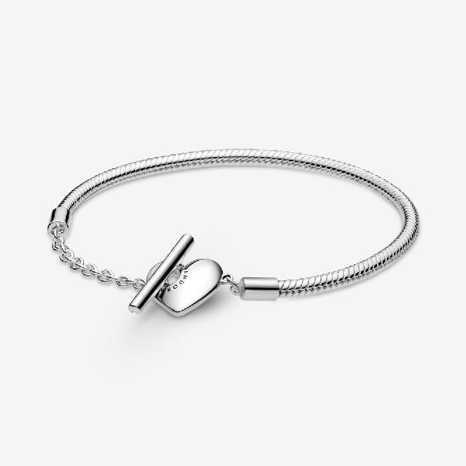 Moments Heart T-Bar Snake Chain Bracelet, 19cm