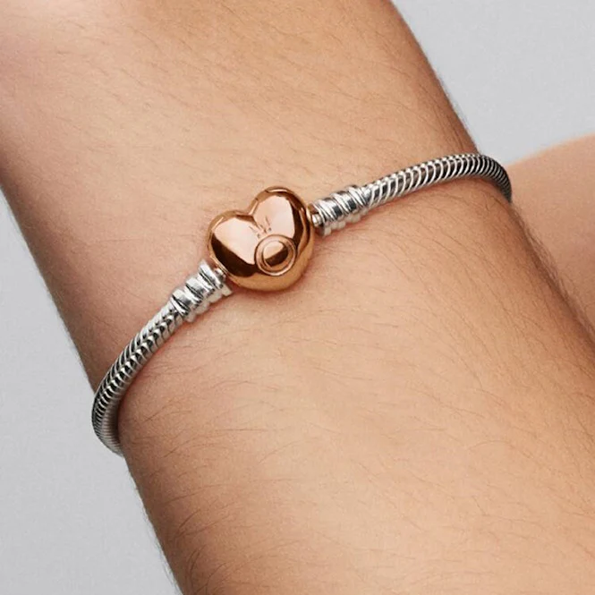 Moments Rose Heart Clasp Snake Chain Bracelet, 16cm - Image 3