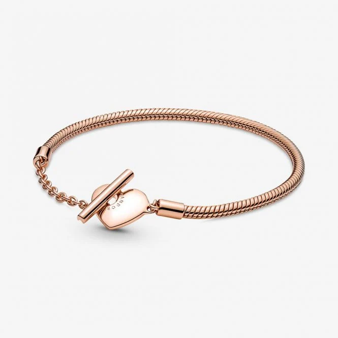 Moments Rose Heart T-Bar Snake Chain Bracelet, 17cm