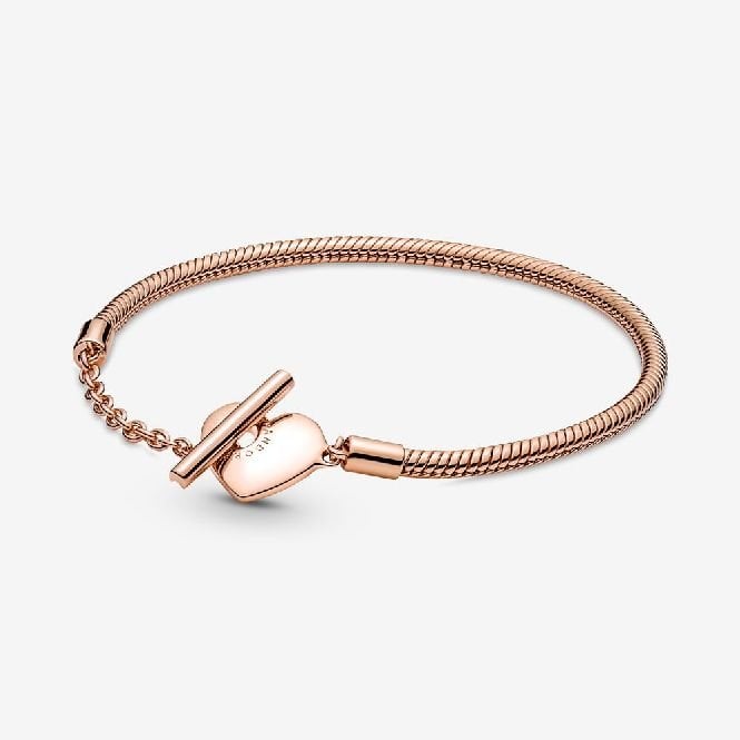 Moments Rose Heart T-Bar Snake Chain Bracelet, 20cm
