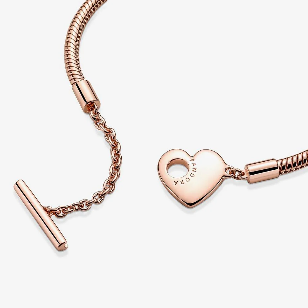 Moments Rose Heart T-Bar Snake Chain Bracelet, 17cm - Image 2