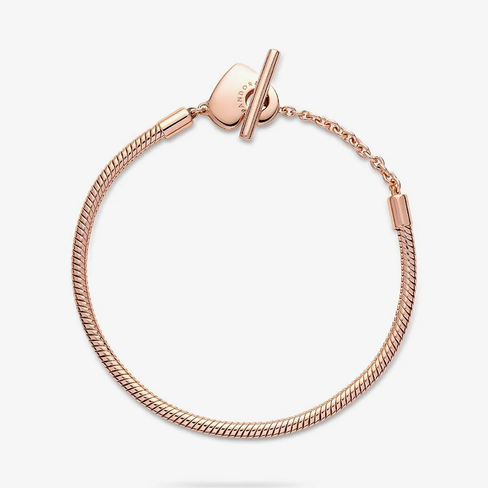 Moments Rose Heart T-Bar Snake Chain Bracelet, 17cm - Image 4