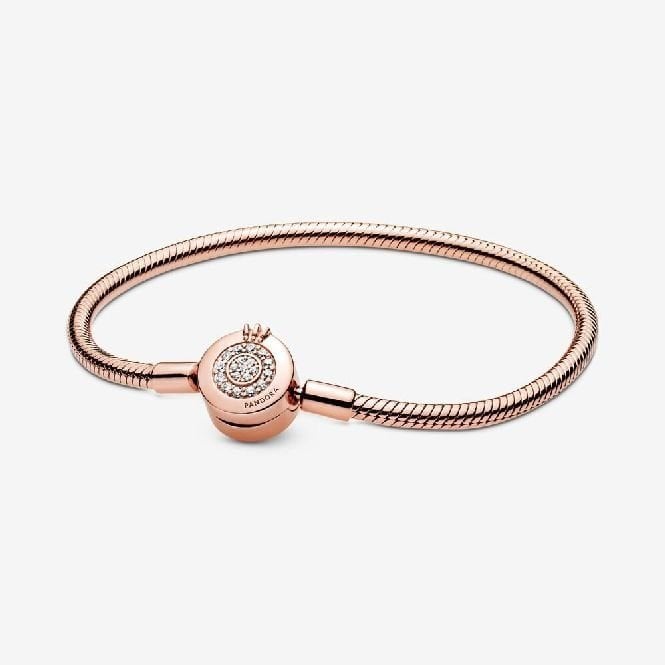 Moments Rose Sparkling Crown O Snake Chain Bracelet, 23cm