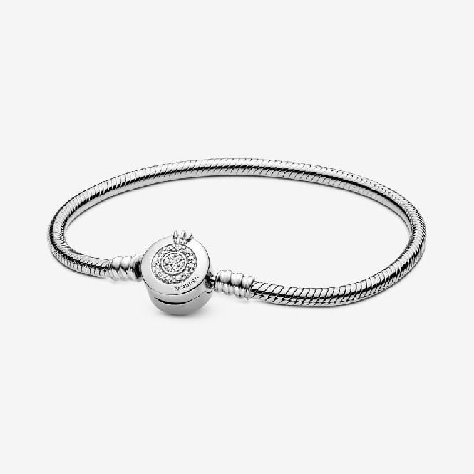 Moments Sparkling Crown O Snake Chain Bracelet, 16cm