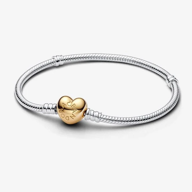 Moments Two-Tone Heart Clasp Snake Chain Bracelet, 21cm
