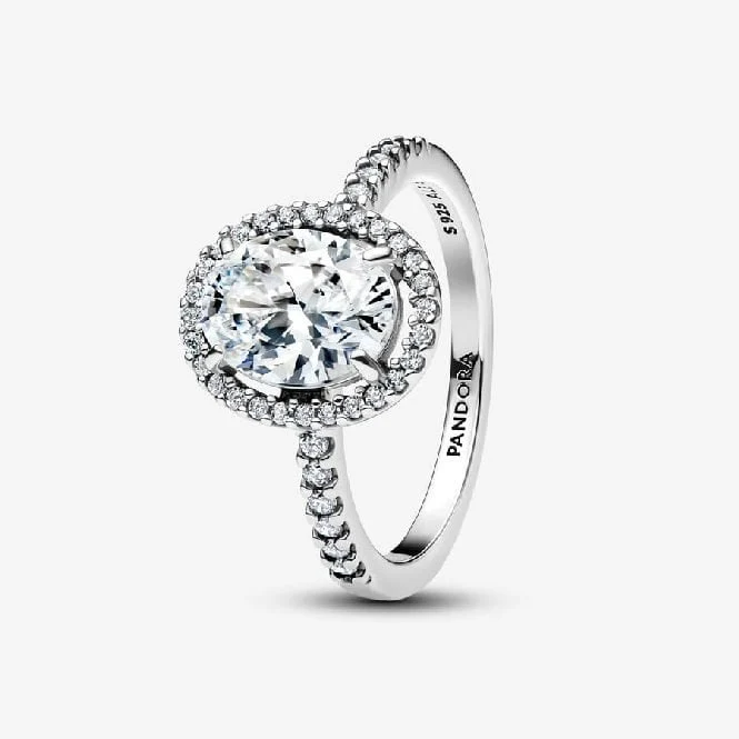Oval Sparkling Halo Statement Ring, Size 54