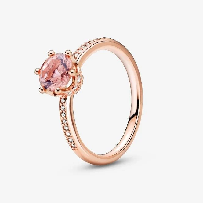 Rose Pink Sparkling Crown Solitaire Ring, Size 48
