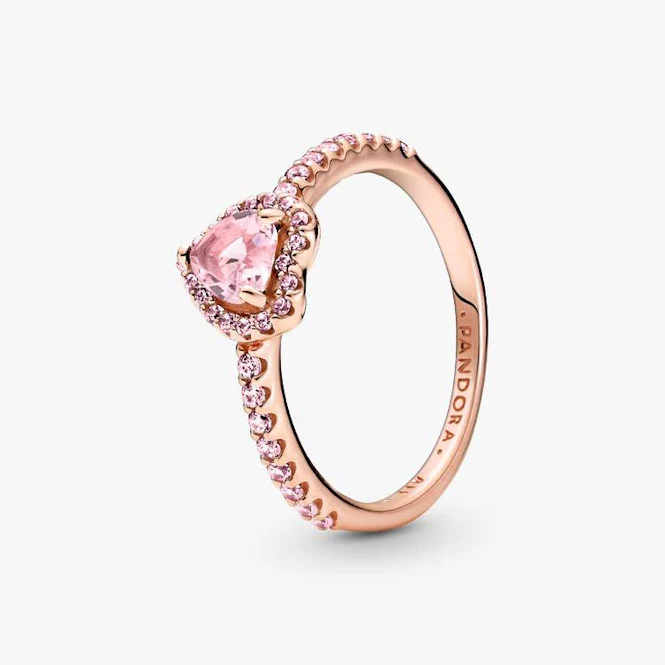 Rose Sparkling Elevated Pink Heart Ring, Size 50