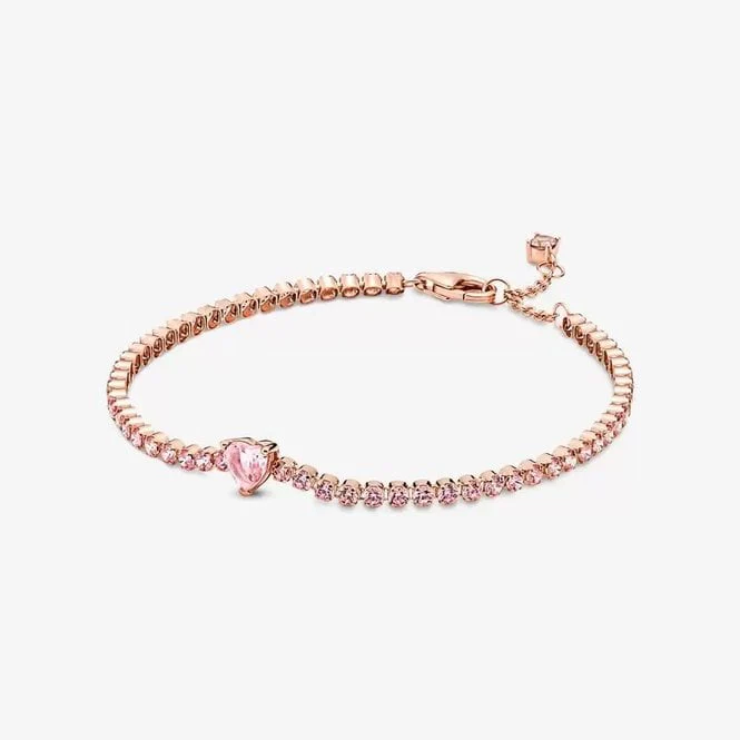 Rose Sparkling Heart Tennis Bracelet, 18cm