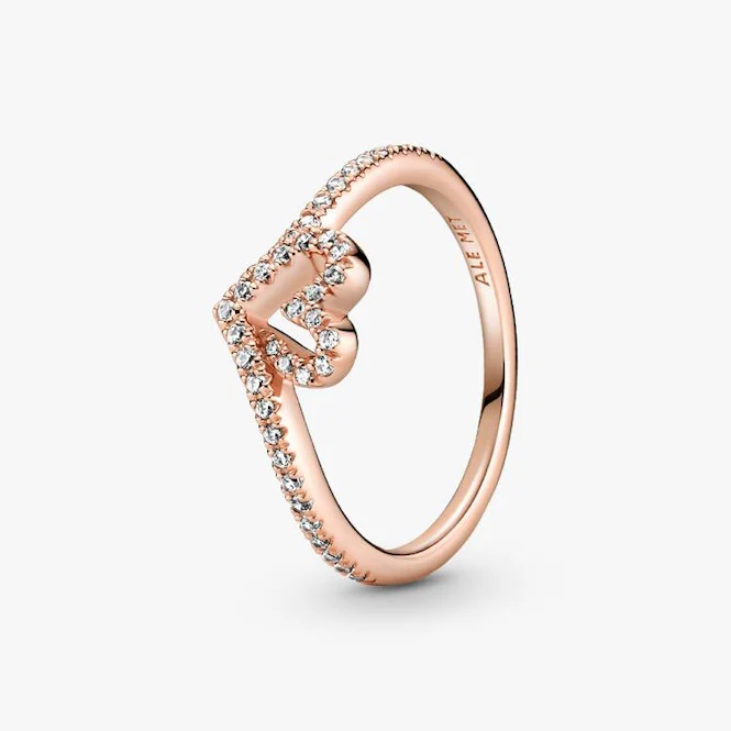 Rose Sparkling Wishbone Heart Ring, Size 48