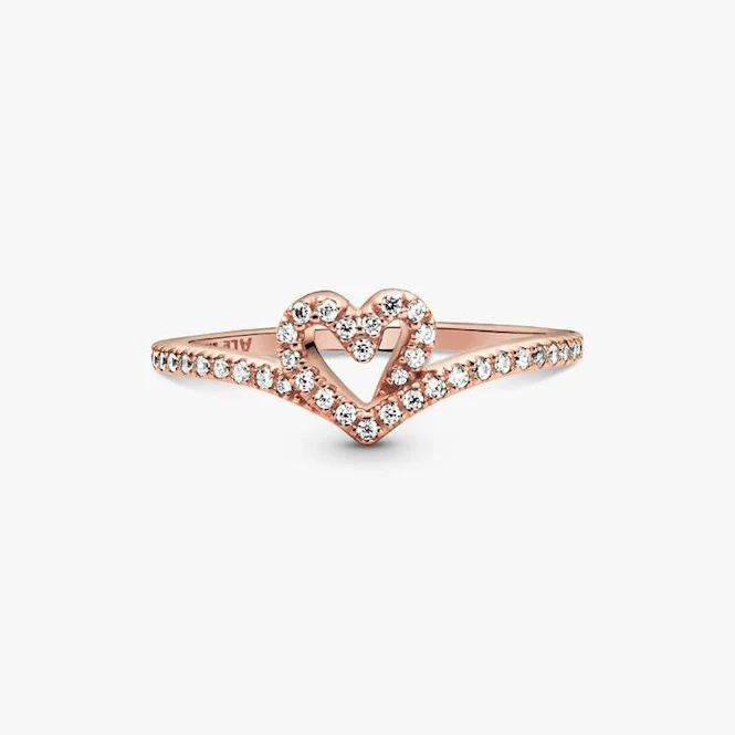 Rose Sparkling Wishbone Heart Ring, Size 58 - Image 3
