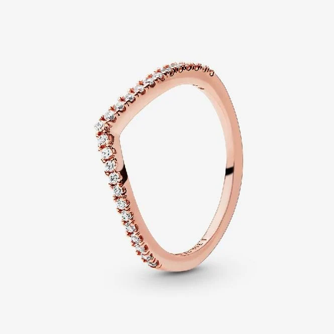 Rose Sparkling Wishbone Ring, Size 56