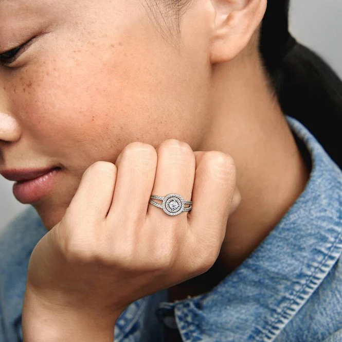 Sparkling Double Halo Ring, Size 54 - Image 3
