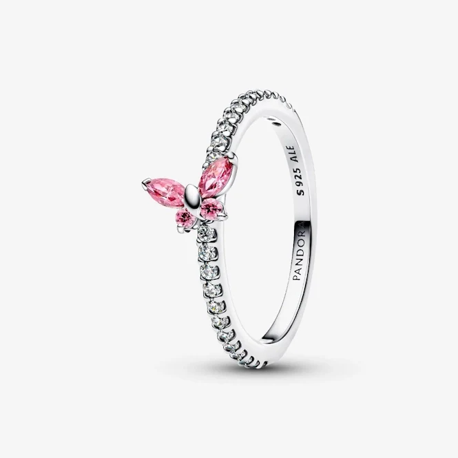 Sparkling Fancy Pink Butterfly Ring, Size 52
