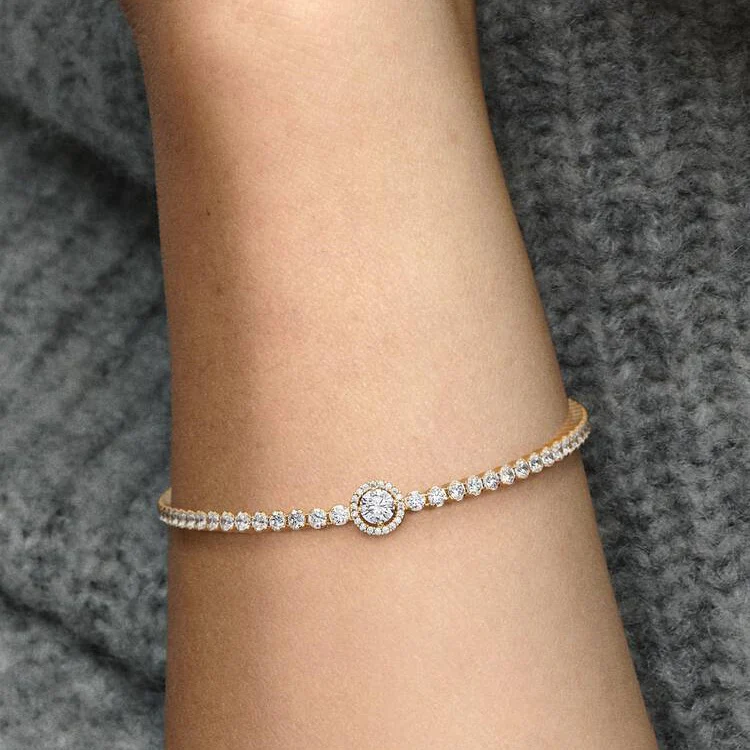 Sparkling Gold Halo Tennis Bracelet, 18cm - Image 3