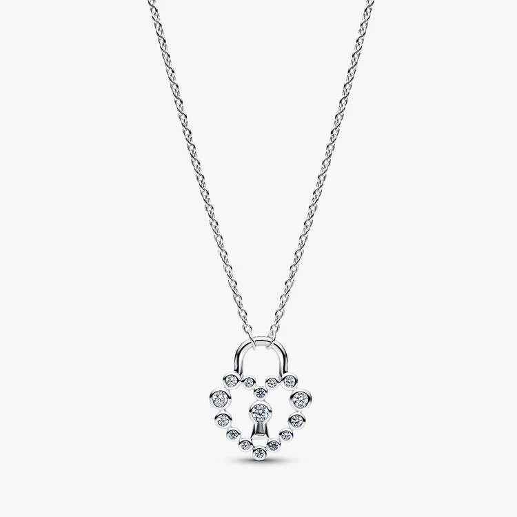 Sparkling Heart Padlock Pendant Necklace, 50cm