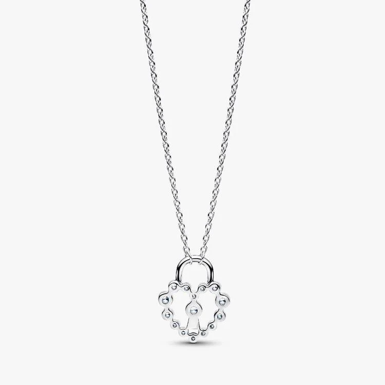 Sparkling Heart Padlock Pendant Necklace, 50cm - Image 4