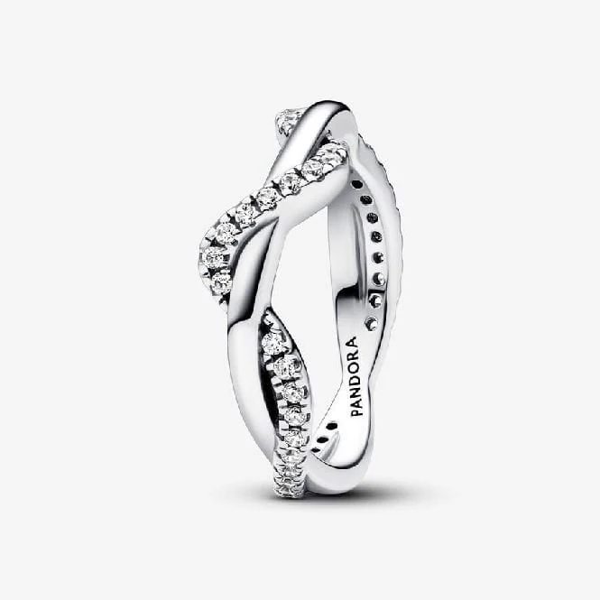 Sparkling Intertwined Wave Ring, Size 56