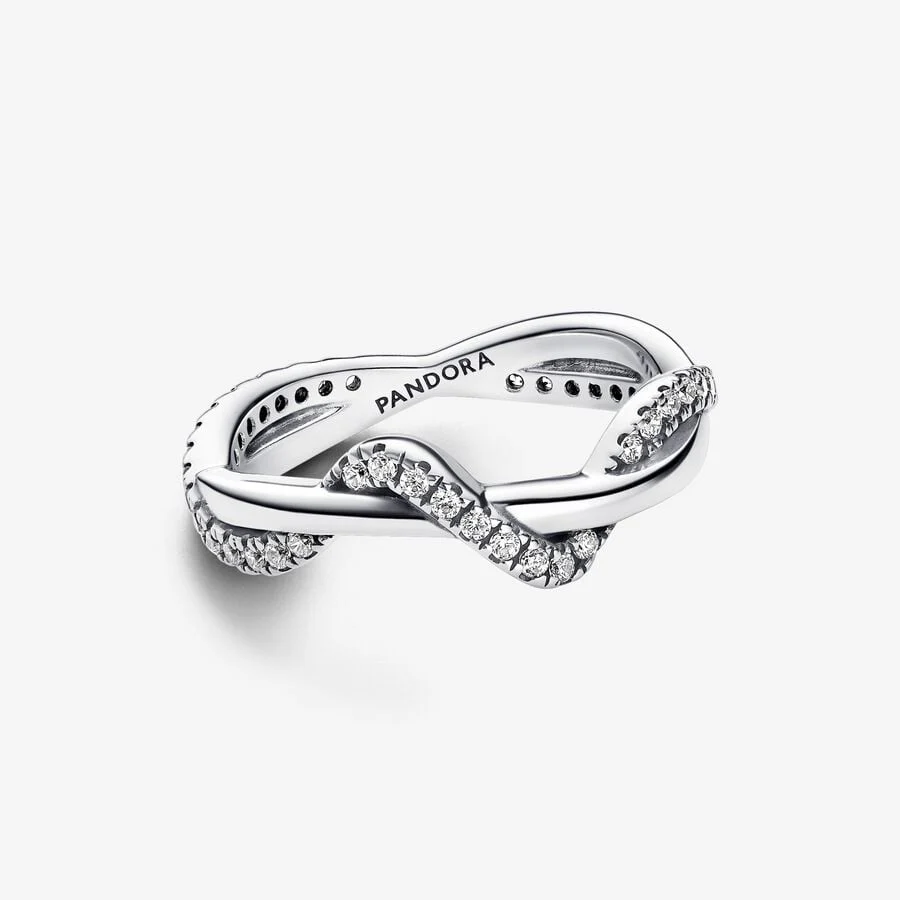 Sparkling Intertwined Wave Ring, Size 56 - Image 2