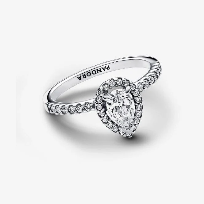 Sparkling Large Pear Halo Ring, Size 54 - Image 2