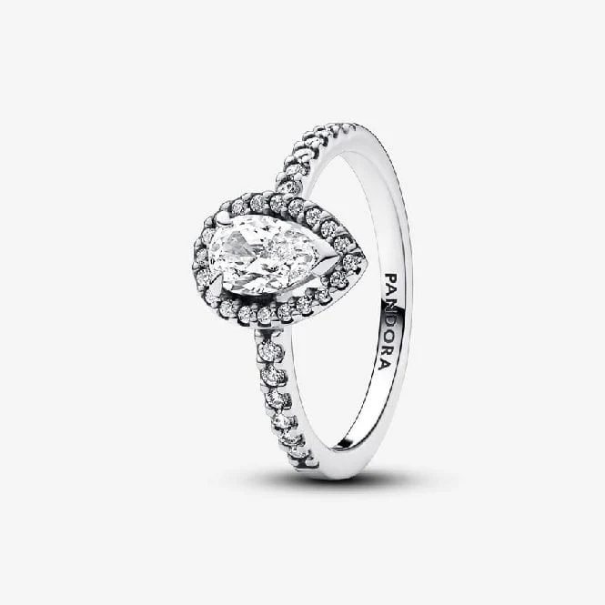 Sparkling Large Pear Halo Ring, Size 54