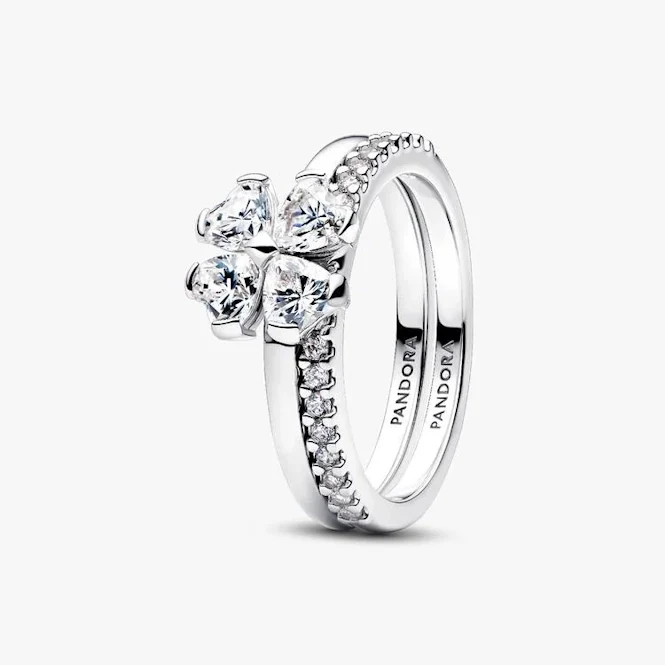 Sparkling Lucky Clover Splittable Ring, Size 52