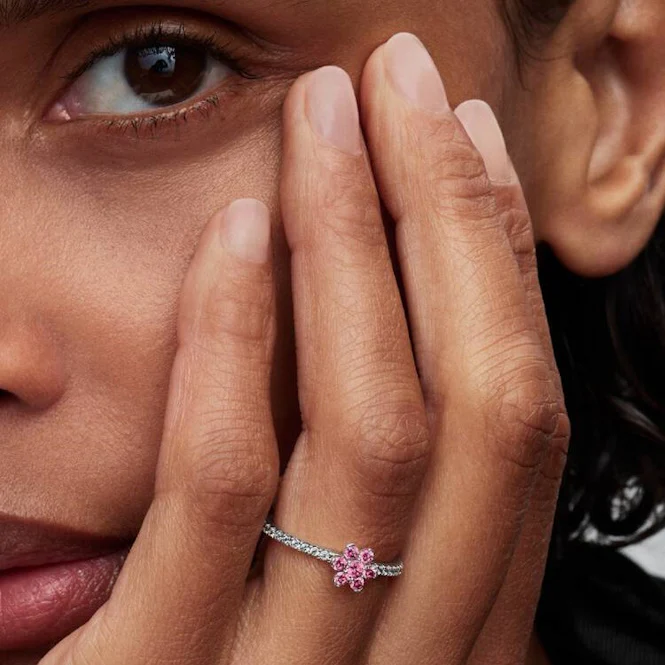 Sparkling Pink Flower Ring, Size 50 - Image 2